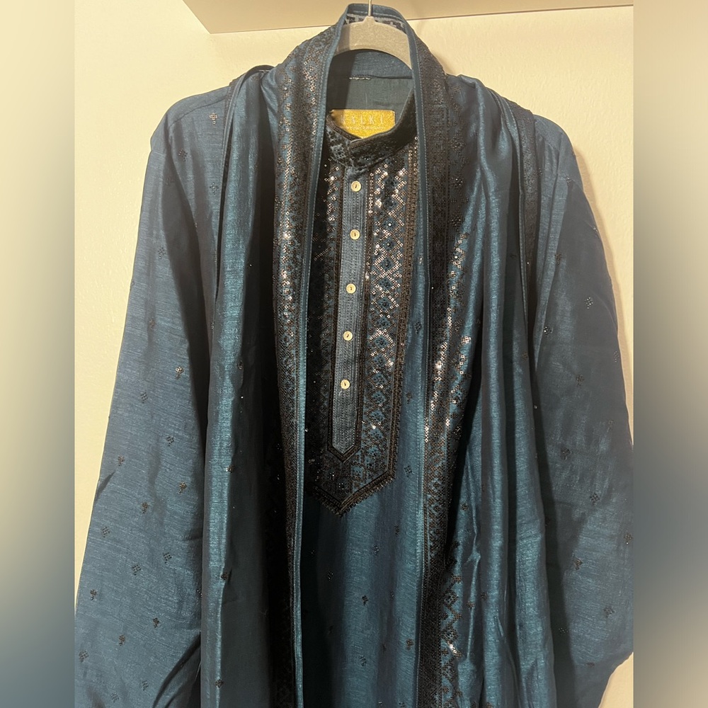 Men's Blue Kurta - Picture 6 of 16